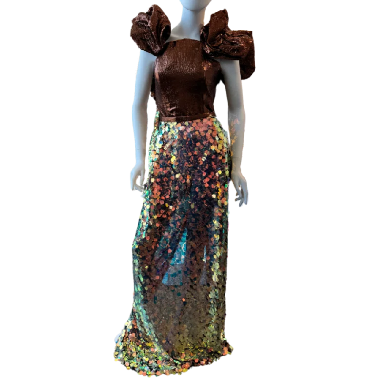 Brown Crinkle & Gold Sequin Dress